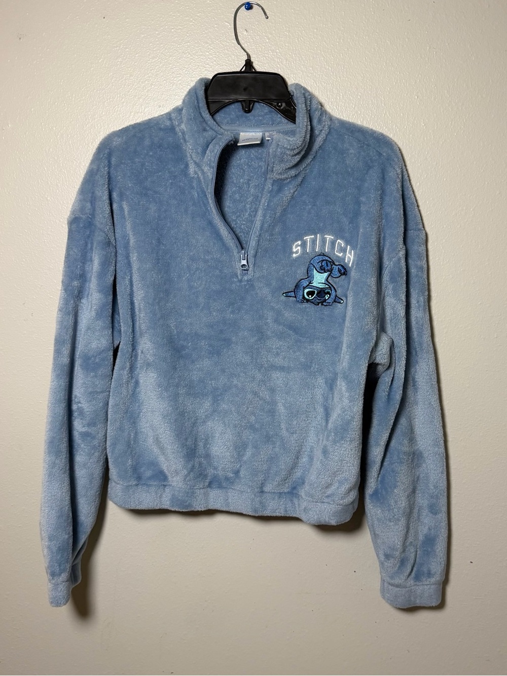Disney Women Stitch Fleece Quarter-Zip Sweater Pullover Blue size S